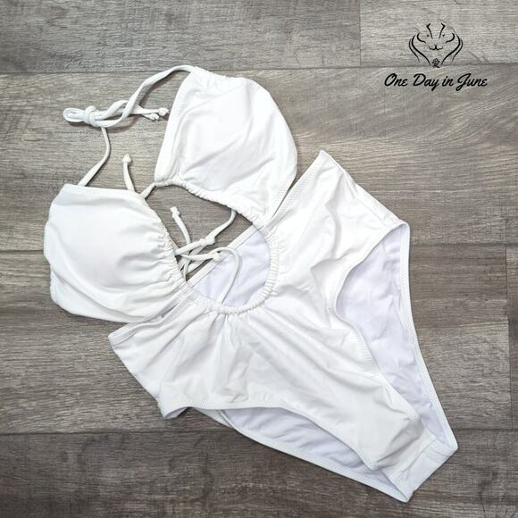 Sweatyrocks High Waist Halter Cut Out One Piece Swimsuit Size L - Picture 1 of 3